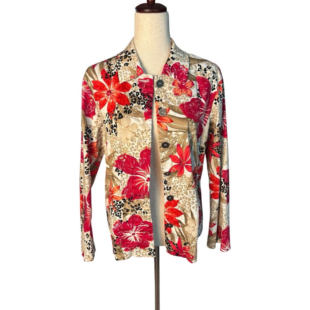 Additions by Chico’s women’s size 2, Large floral long sleeve Jacket Pockets